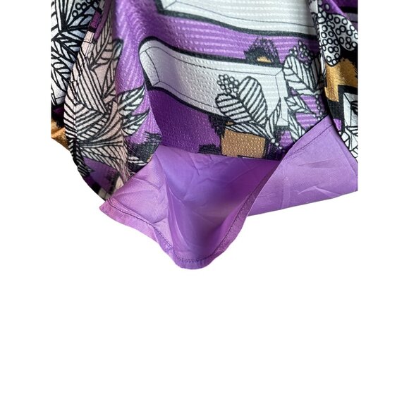 Olivia Rubin London Blouse Size 10 Purple Black Floral Print S/S Lined Satiny EU - Picture 6 of 8